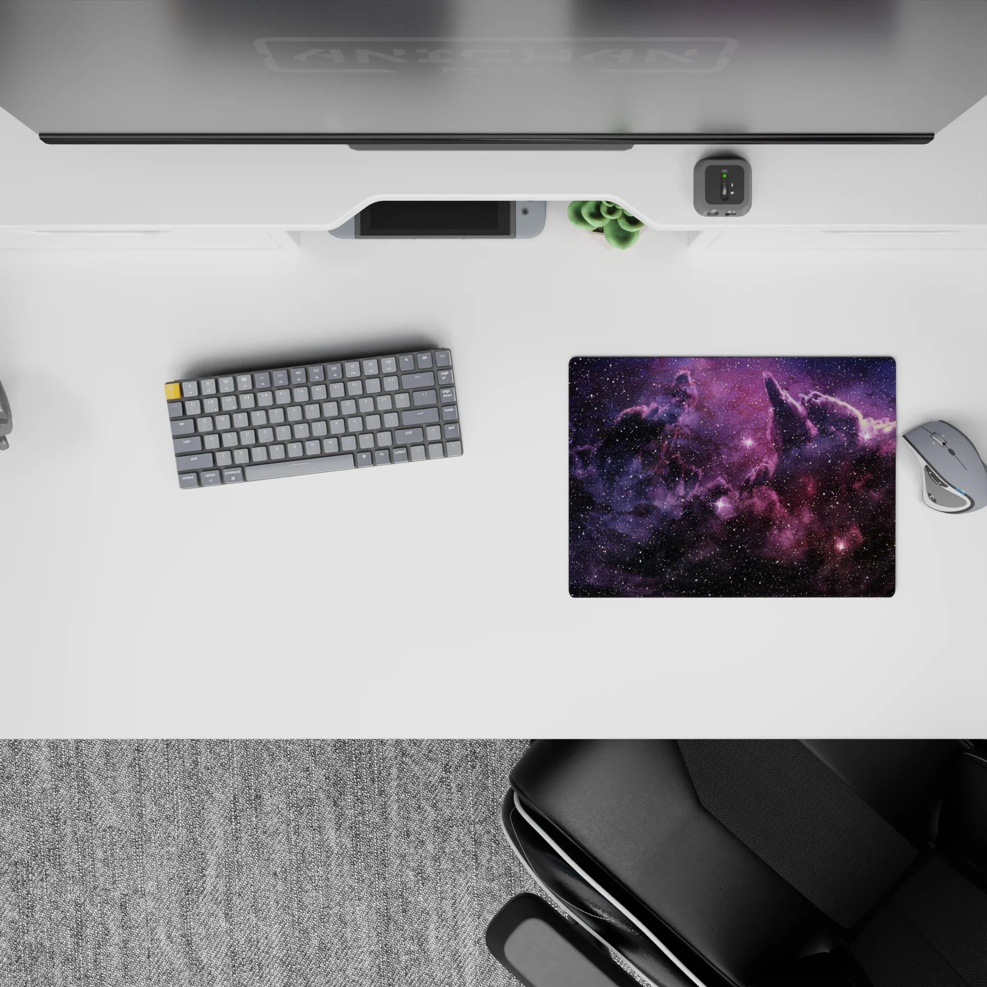 14x10 inches mouse pad in inky midnight, smoky violet, and cotton-candy purple for a calm space vibe.