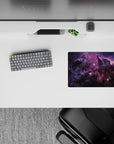 14x10 inches mouse pad in inky midnight, smoky violet, and cotton-candy purple for a calm space vibe.