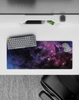 Midnight-to-violet mouse pad 28x12 inches, smoky purple tones with soft twinkles for a calm mood.