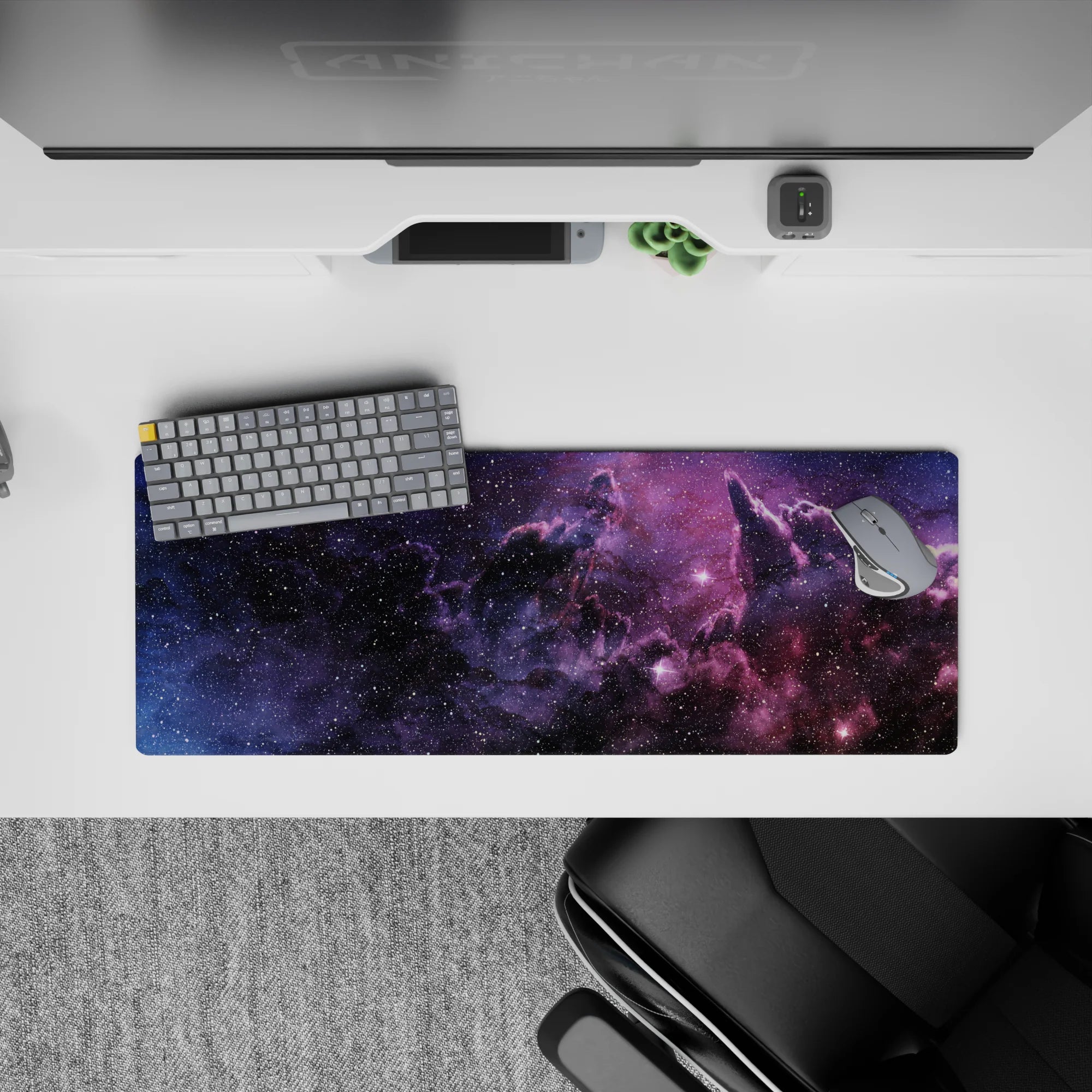 Midnight-to-violet and cotton-candy purple mouse pad 32x12 inches with calm, spacey night-drive vibe.