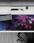 Midnight-to-violet desk pad 36x16 inches in smoky purple tones with calm cosmic vibe for work or gaming.
