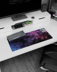 Star-sprinkled night drive through space mouse pad 28x12 inches with inky clouds and sharp stars.