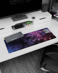 Star-sprinkled galaxy night-sky scene mouse pad 32x12 inches with smoky clouds and sharp twinkles.