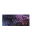 Nebula swirl desk mouse pad 28x12 inches with marbled galaxy clouds and starry speckles.