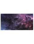 Galaxy nebula desk mouse pad 32x16 inches with marbled swirls and starry twinkles.