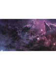 Starry nebula marbled desk pad, space-inspired twinkles and swirls, 40x20 inches.