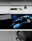 Midnight black to icy blue desk pad 36x16 inches with a cool, crisp, late-night mission mood.