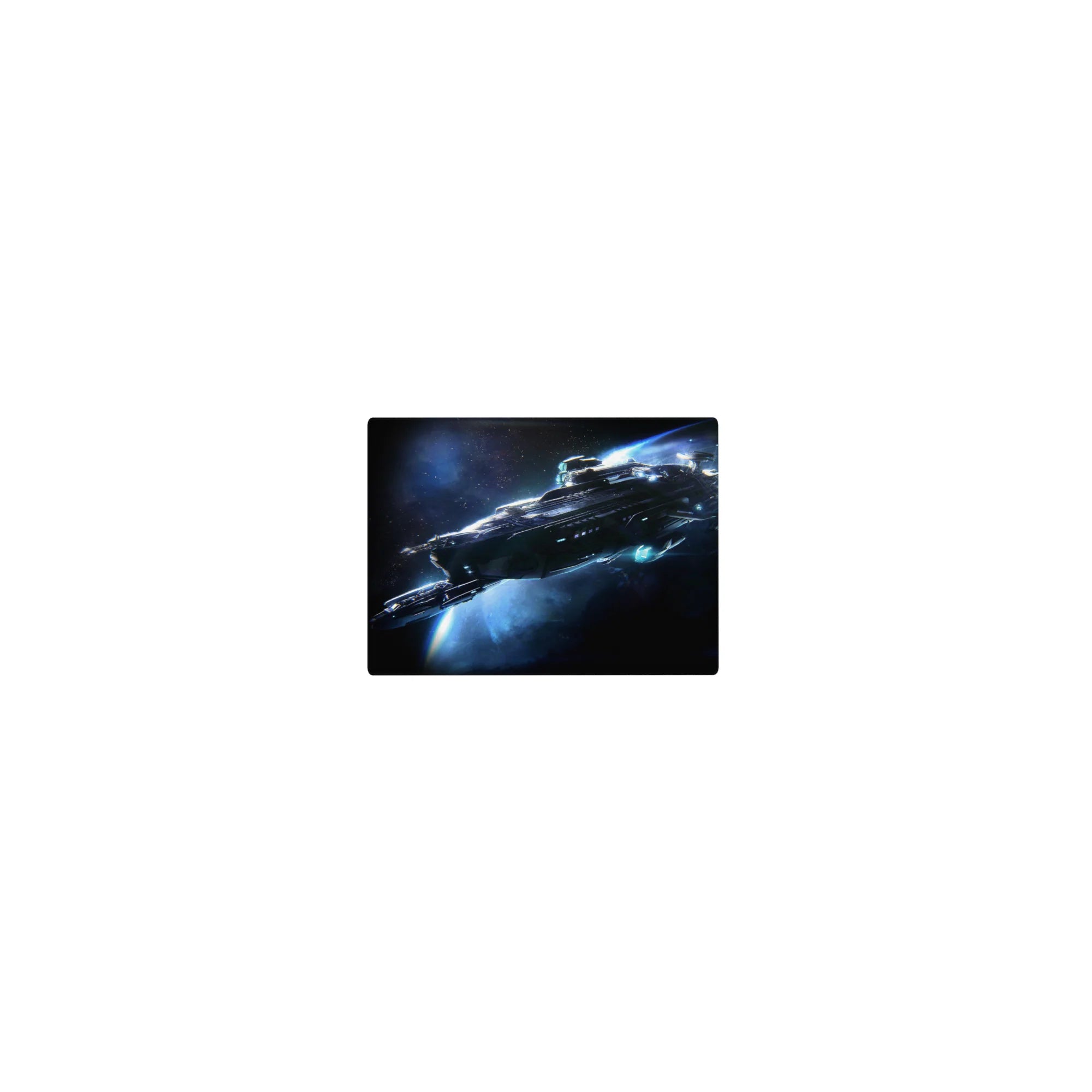 Classic 14x10 inches mouse pad with sleek starship and starlit deep-space background.