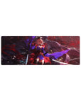 32x12 inches anime girl mouse pad with pink-haired warrior, smoky shadows, and electric violet cloth.