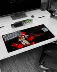 Rias Gremory anime mouse pad, 32x16 inches, High School DxD theme, featuring red flames, chess metaphors, and dynamic contrasts.