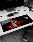 Rias Gremory 36x16 inch desk pad, red flames and shadows, chess theme from High School DxD, perfect for anime fans.