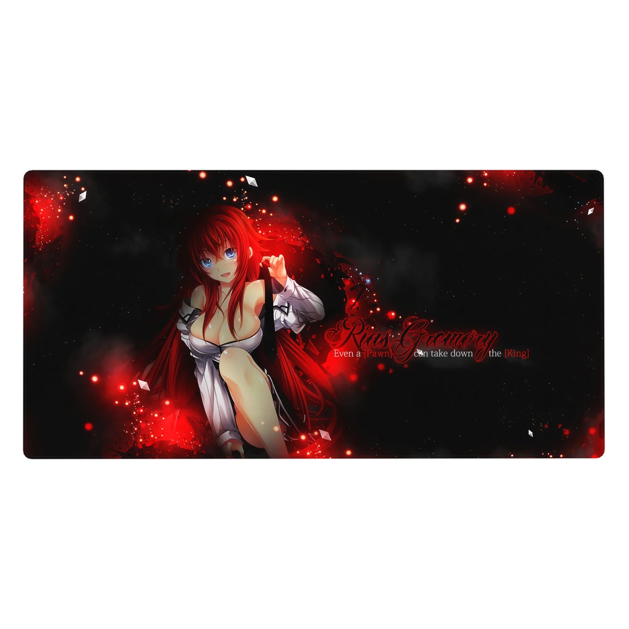 Rias Gremory commanding a chessboard with red flames and shadows, 40x20 inches, perfect for High School DxD fans.