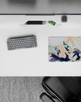 Dreamy romance anime mouse pad 14x10 inches in crisp whites, creamy tones, deep blues, calm summer vibe.