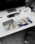 32x12 inches anime mouse pad showing a blue-haired girl in a white dress napping among daisies.