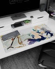 36x16 inches anime desk pad showing blue-haired girl in a white dress napping among daisies under a pale sky.