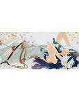 Anime girl desk pad 36x16 inches with daisies, pale sky background, and dreamy summer romance artwork.