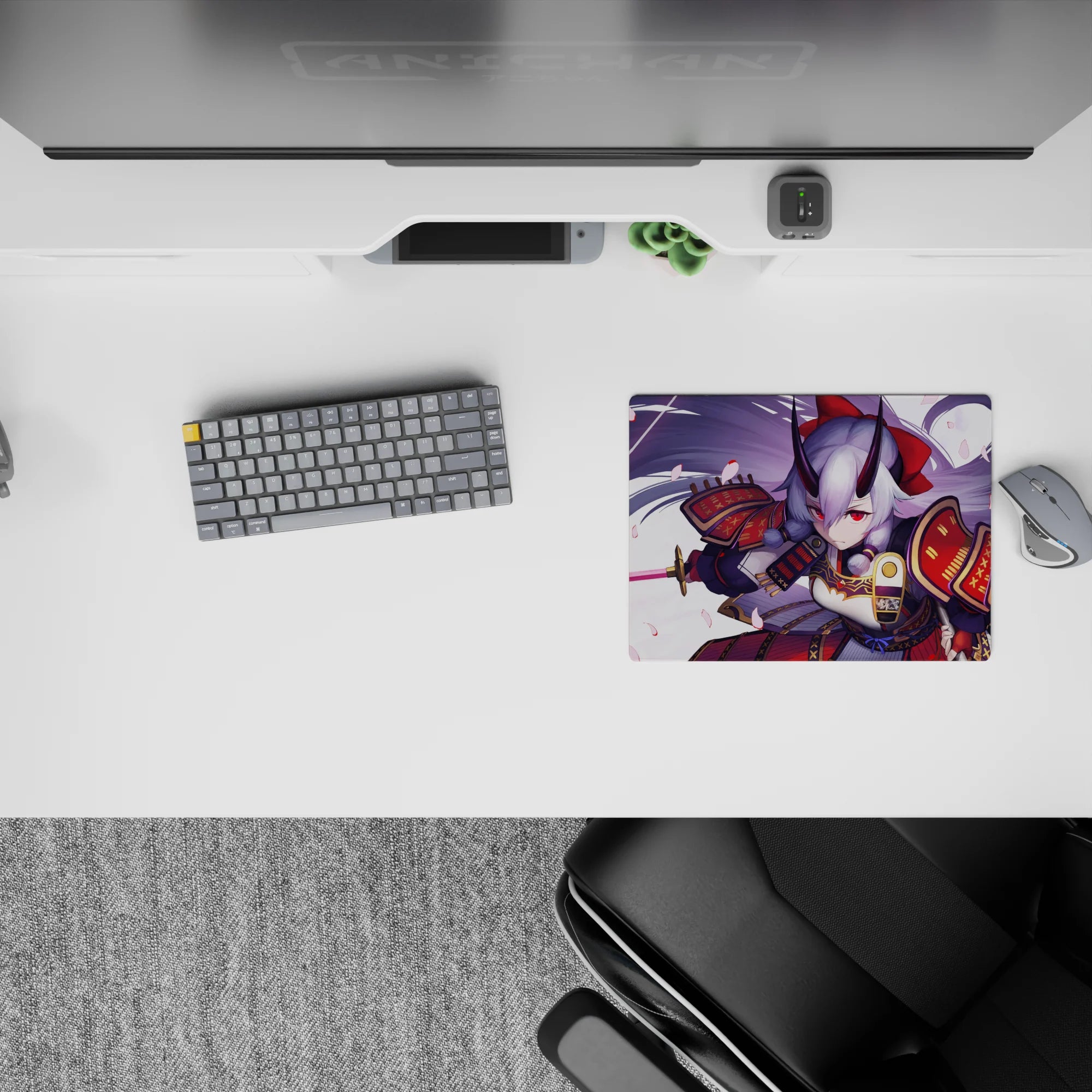 Lavender sky anime mouse pad 14x10 inches in rich reds and gold trim, cute fierce vibe with petals.