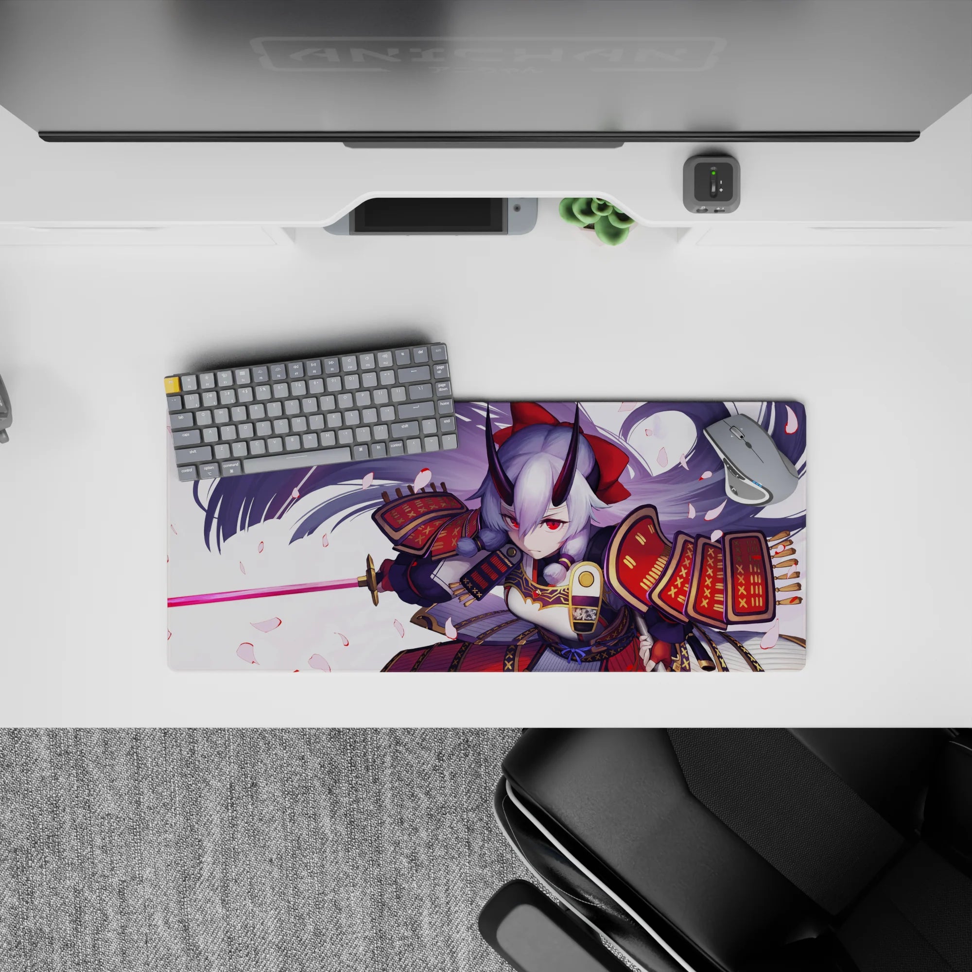 Lavender sky anime mouse pad 28x12 inches in rich red and gold, soft dreamy vibe with petals.