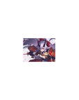 Classic anime girl mouse pad 14x10 inches with oni-samurai armor, silver hair, and drifting sakura petals.