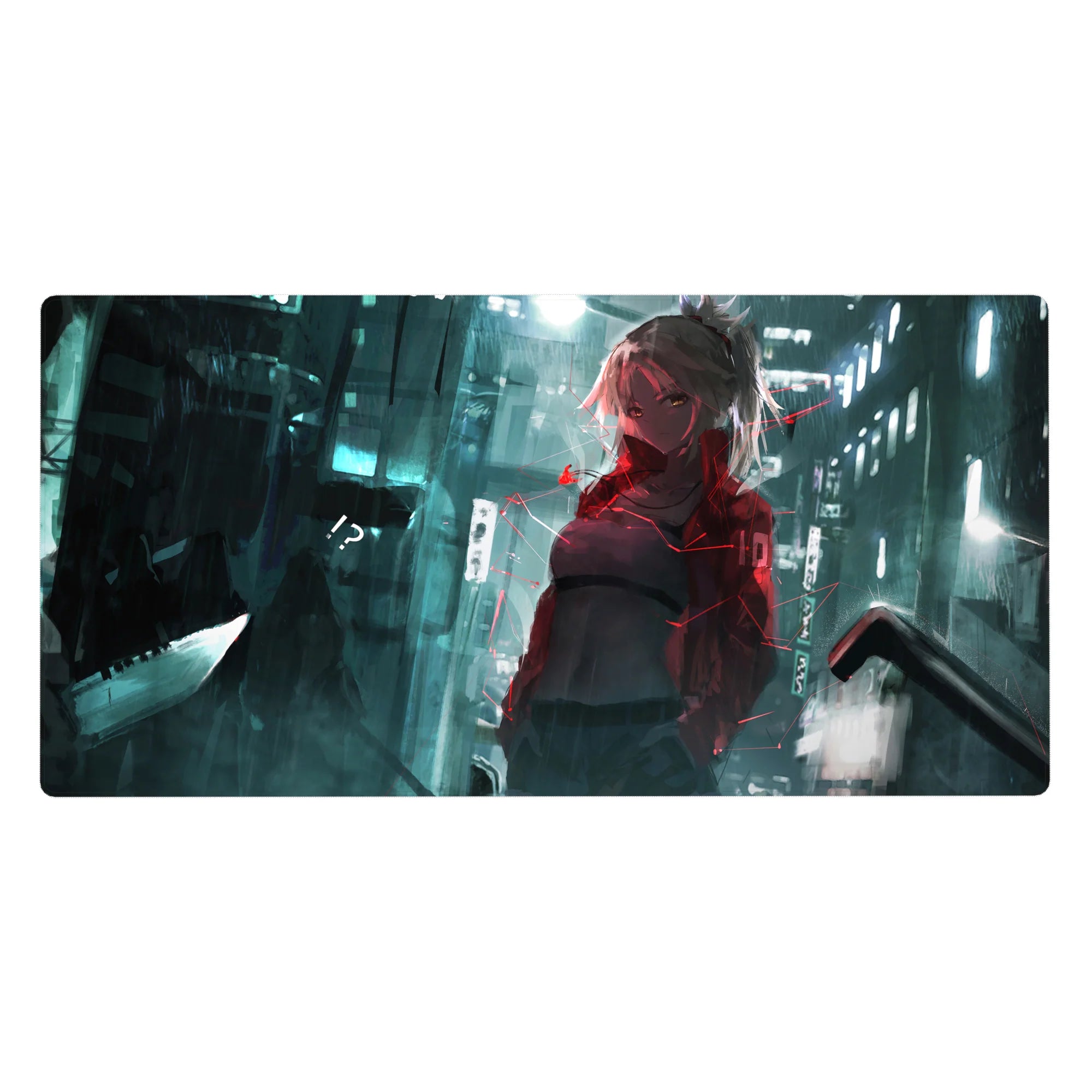 Anime girl desk pad 40x20 inches with neon city alley artwork, smooth tracking and edge-to-edge print.