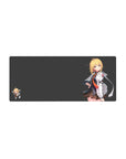 28x12 inches anime girl mouse pad with blonde character, white jacket, orange tie, and chibi sidekick.