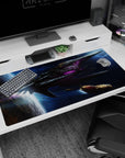 Starship slicing through a nebula desk pad 40x20 inches with scattered stars and glowing purple trails.
