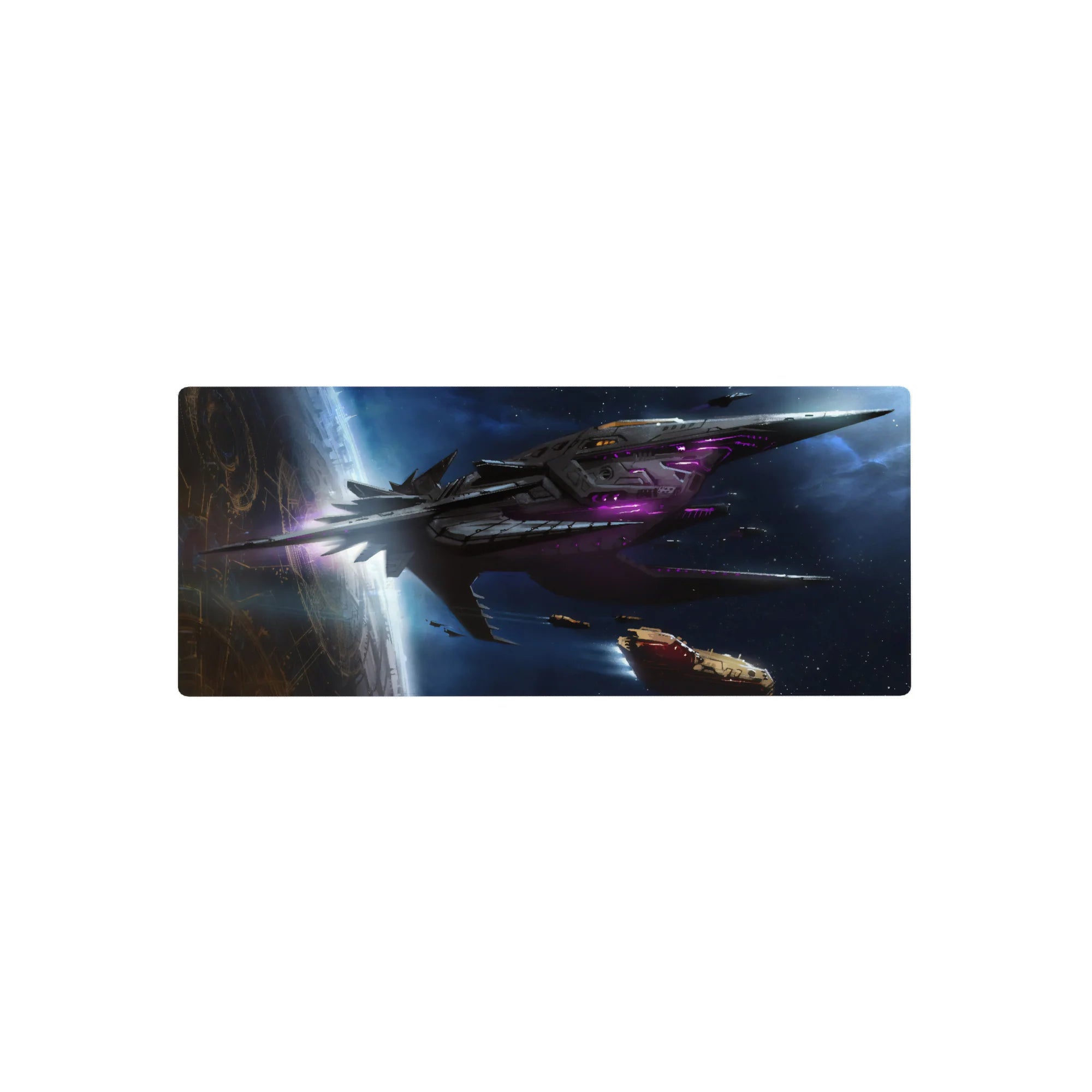 Space starship nebula desk mouse pad, 28x12 inches, sci-fi cockpit style with neon accents.