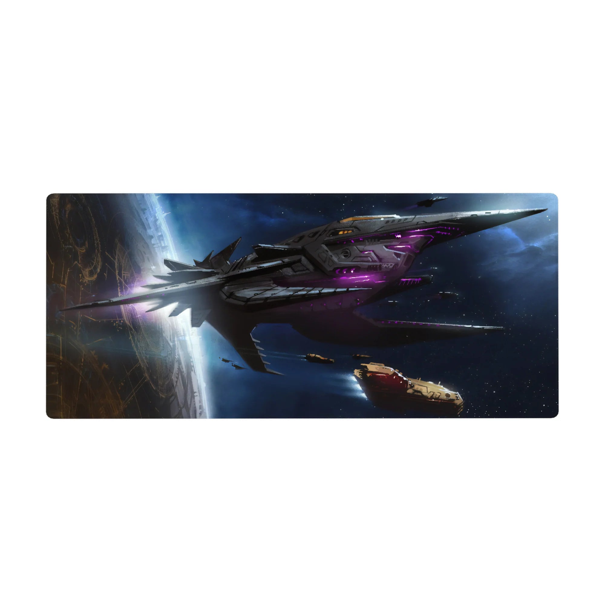 Sci-fi starship nebula desk pad mouse pad design, 36x16 inches.