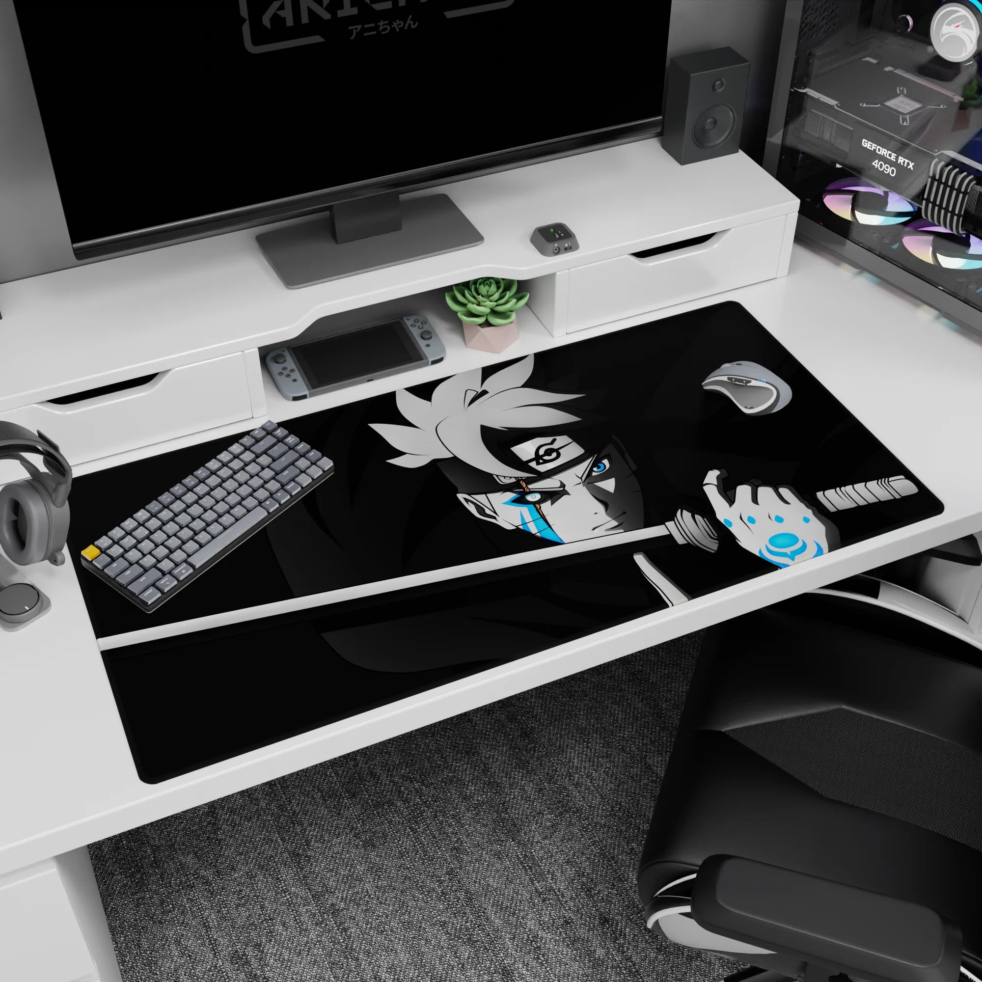 40x20 inches Boruto Uzumaki desk pad from Boruto: Naruto Next Generations, calm stare and katana pose.