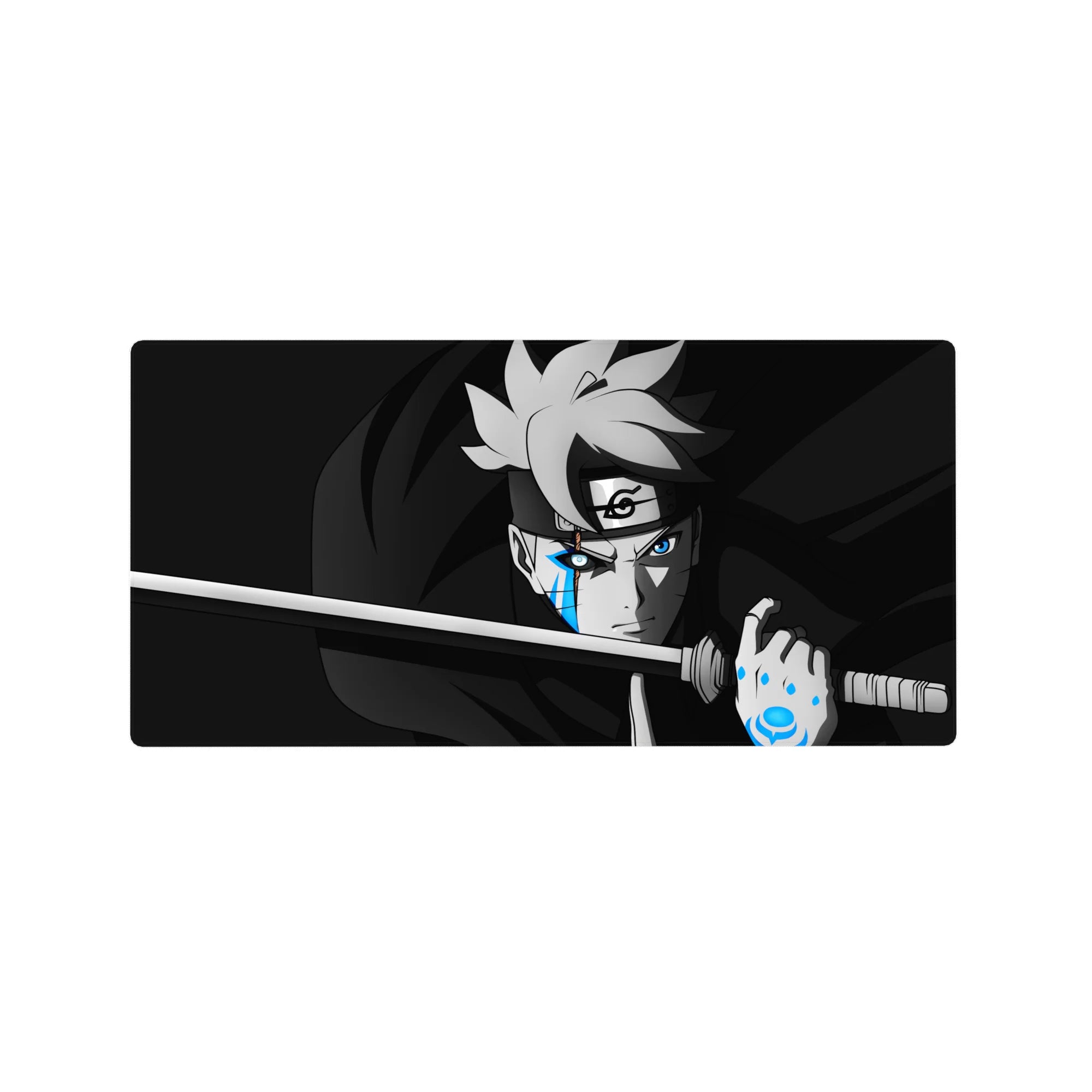 32x16 inches anime mouse pad with katana-wielding ninja, sharp linework and stealthy cloak swirl.