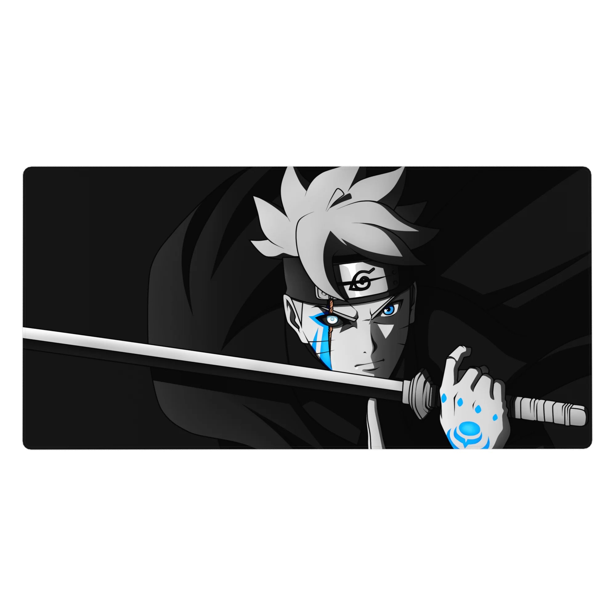 40x20 inches anime desk pad with stealth cloak swirl, sharp linework, and katana-ready ninja artwork.