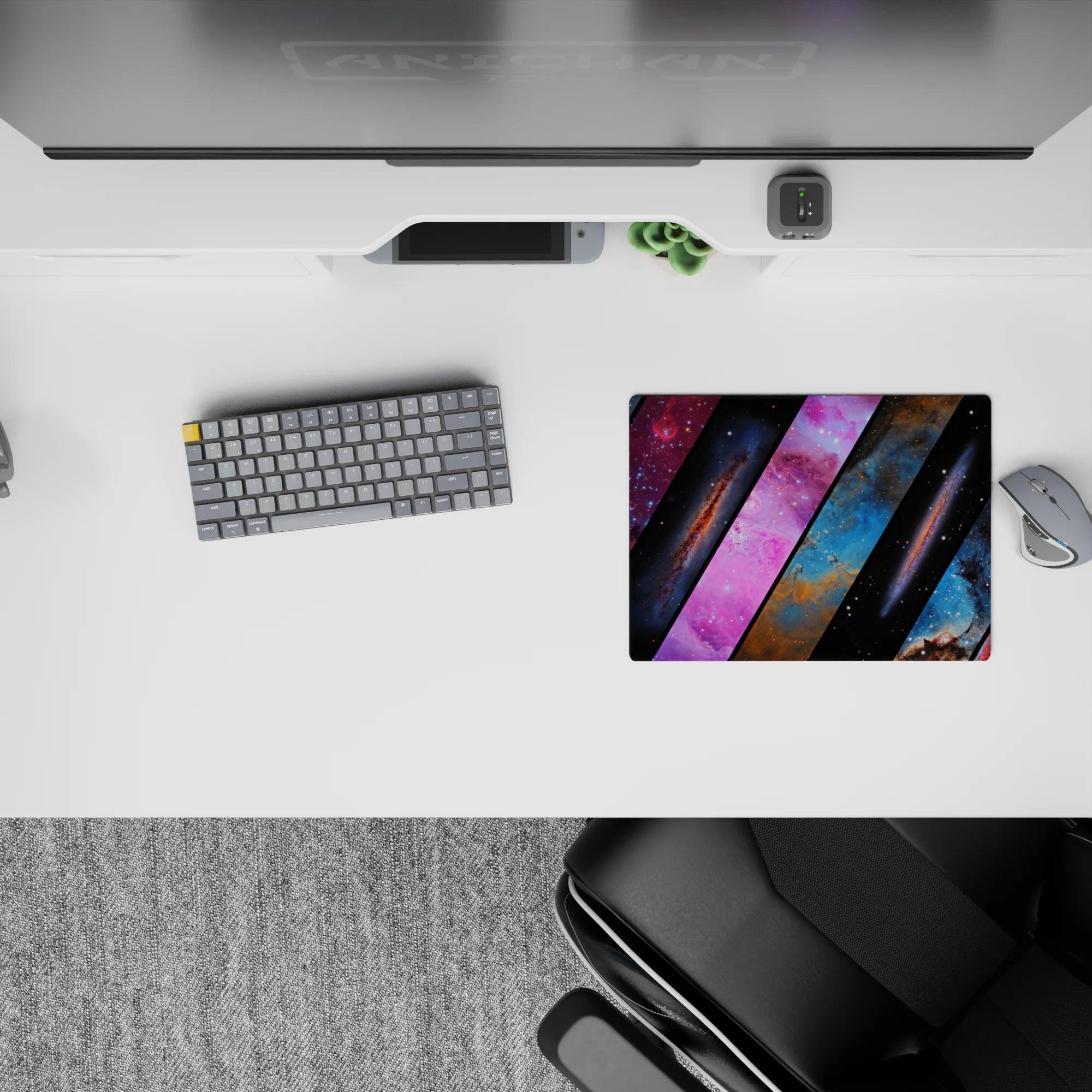 Midnight black with dreamy blues and hot pink nebula tones classic mouse pad, 14x10 inches.