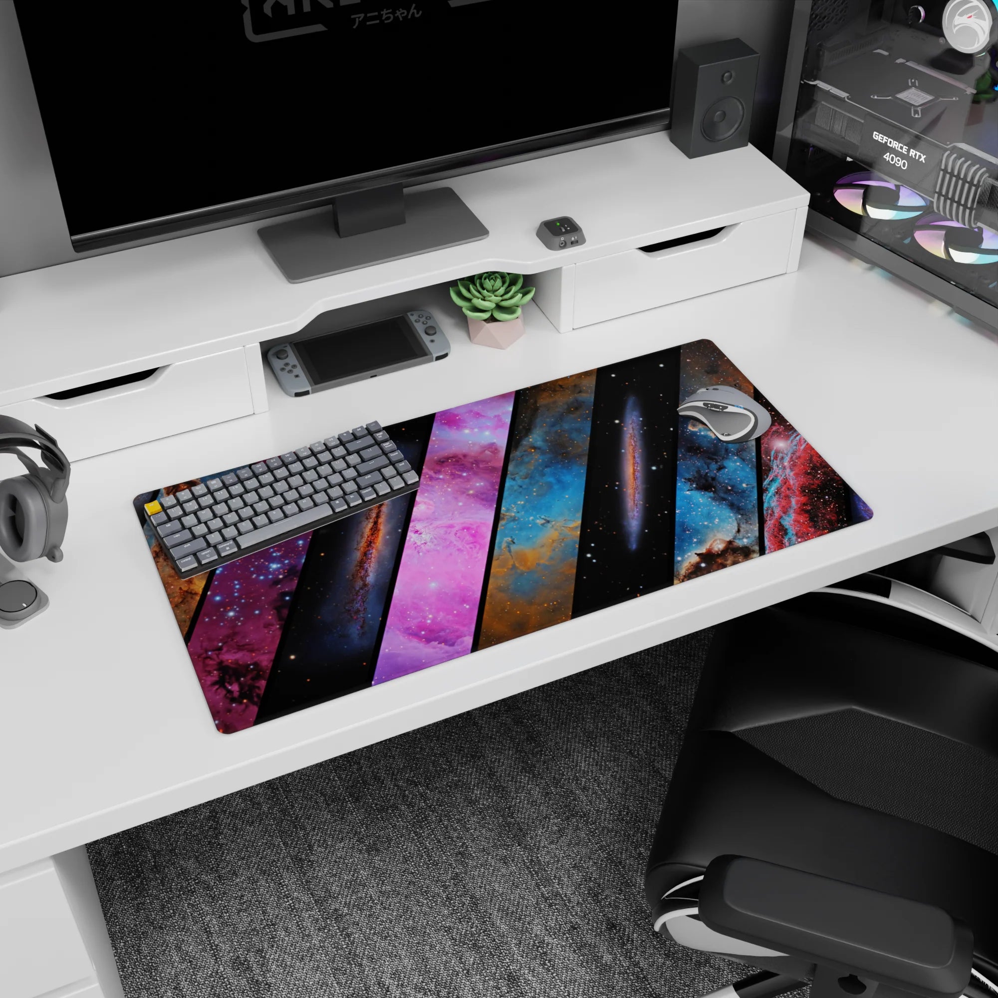 Shutter-like slanted slices through deep space with peppered starlight mouse pad, 32x16 inches.
