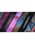 Galaxy slanted panel shutters desk pad, 40x20 inches, cosmic pattern with starry details.