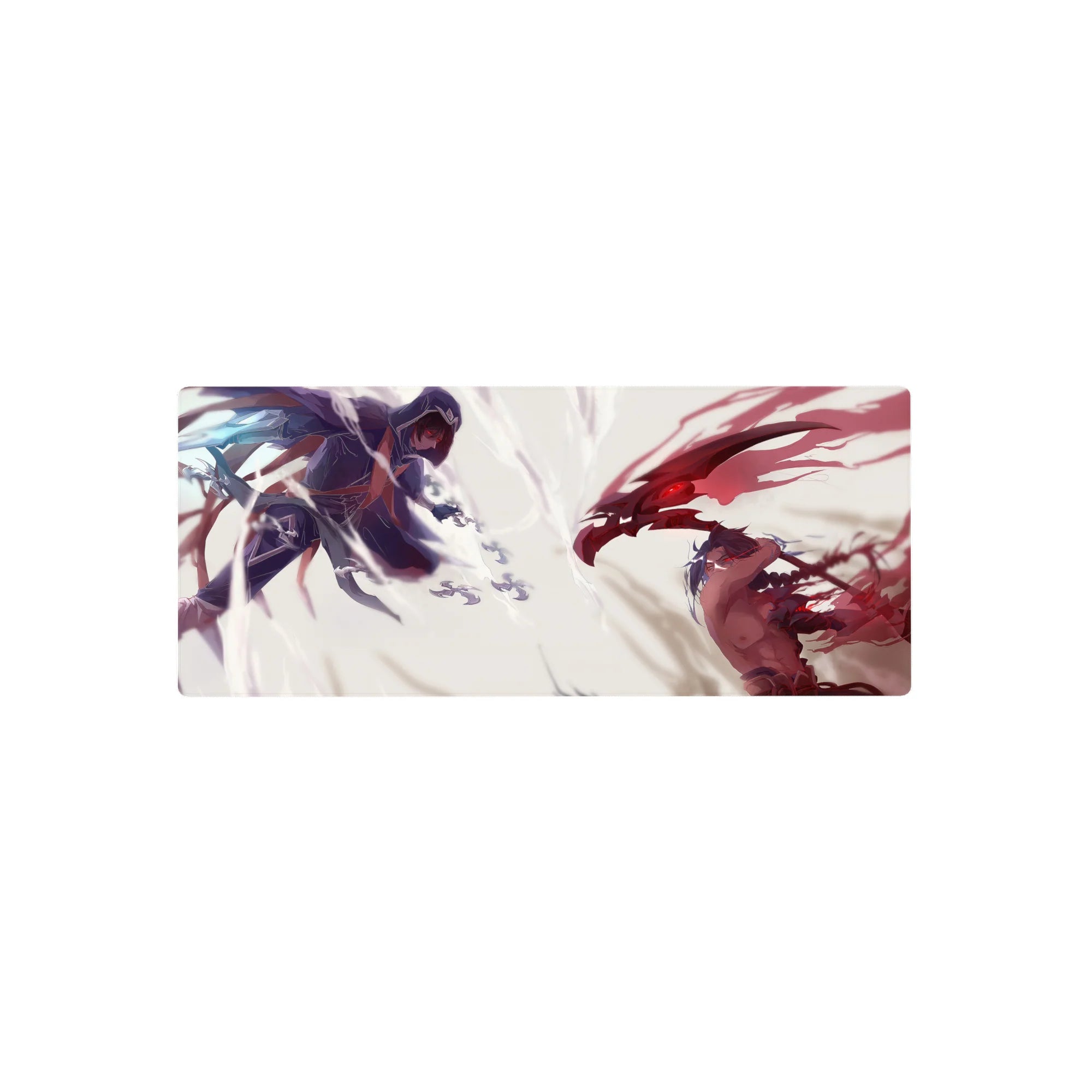 28x12 inches anime mouse pad with two airborne rivals colliding under a stark white storm slash.