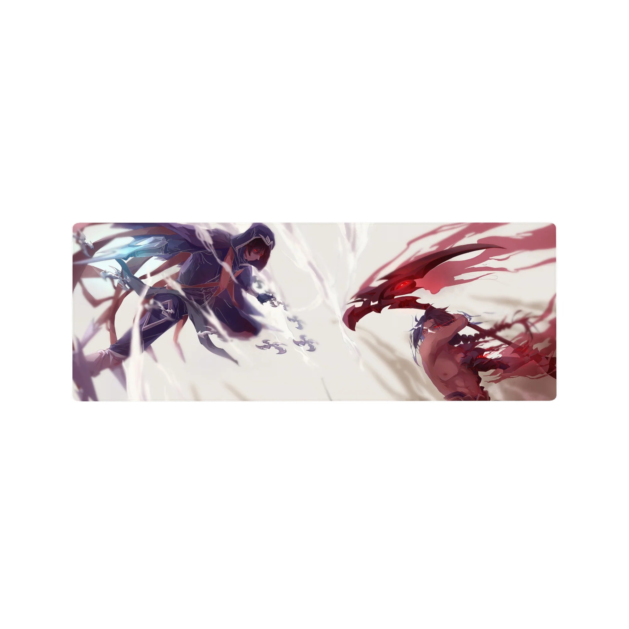 32x12 inches anime mouse pad with two rival warriors colliding under a stark white storm split.