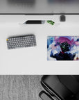 Stormy blue haze meets bright pink hair on 14x10 inches anime girl mouse pad, chaotic-cute mood.