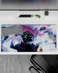 32x16 inches anime girl mouse pad in stormy blue haze with pink pop, chaotic-cute vibe and metallic shine.