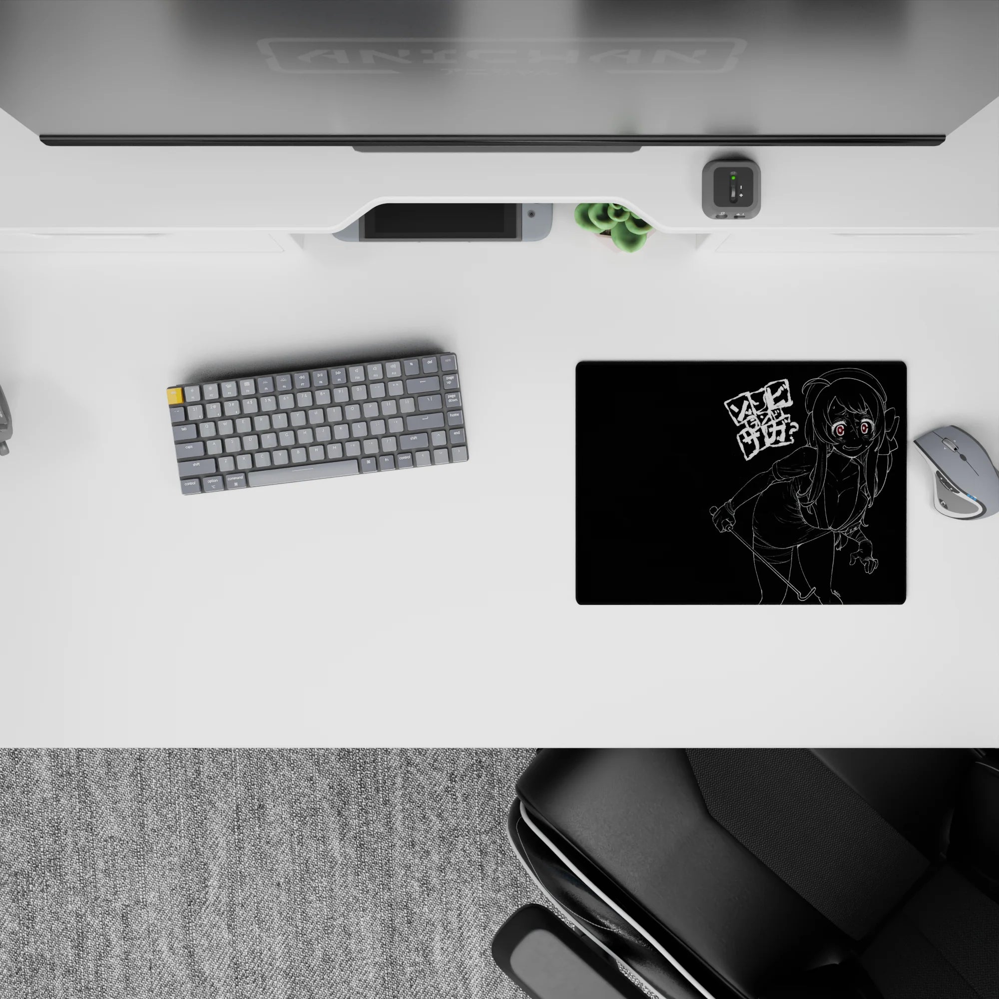 Dark otaku-style 14x10 inches anime mouse pad, black background with glowing red eyes and gritty street vibe.