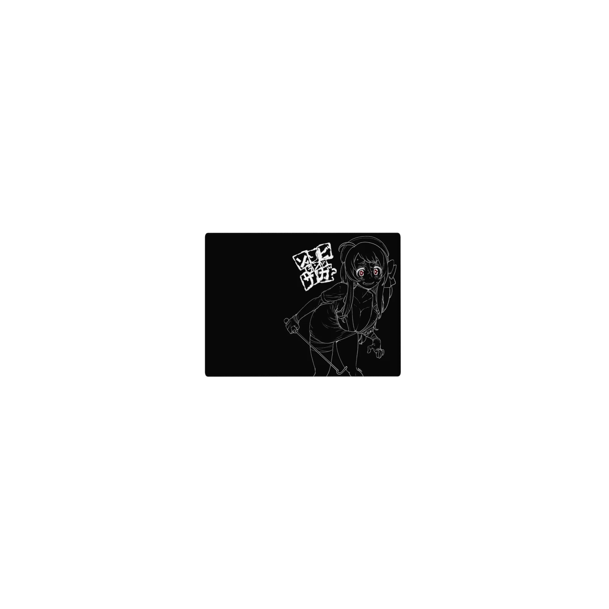 Classic anime girl mouse pad 14x10 inches with white line-art sketch on deep black and Japanese block text.