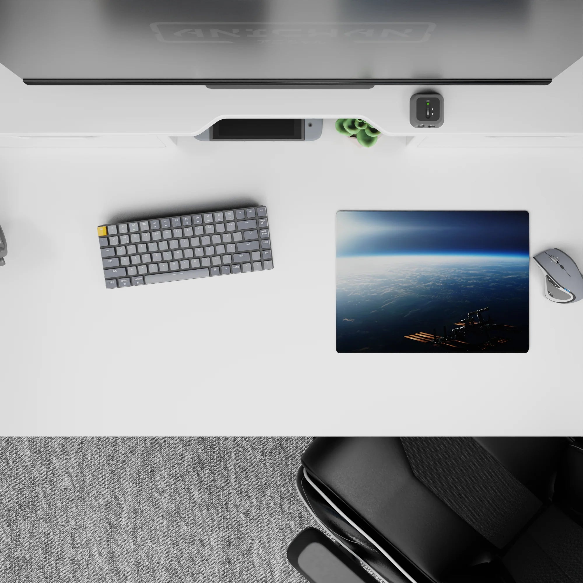 Moody navy and icy blue 14x10 inches mouse pad with a calm, dreamy sunrise glow.