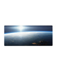 Space sunrise horizon mouse pad 28x12 inches with cloud-top view, subtle station silhouette, smooth desk mat.