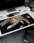 40x20 inches anime desk pad featuring blond hair over gold eyes, scratched face, gun barrel up close.