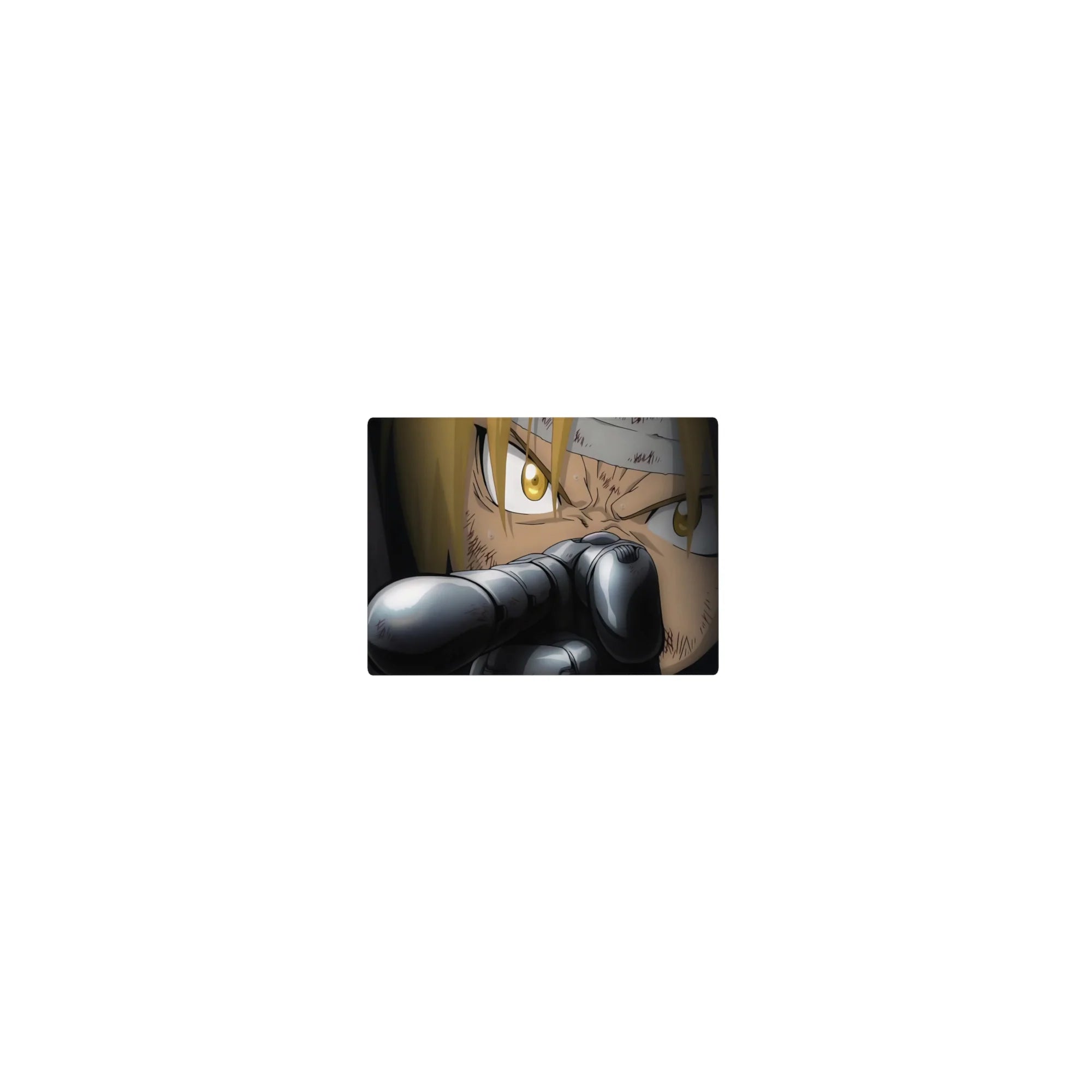 Classic anime mouse pad 14x10 inches with close-up blonde fighter and gun barrel foreground, cinematic detail.