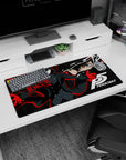 Persona 5 Joker 32x16 inch anime mouse pad with bold reds, deep blacks, and geometric stars for stylish gaming.