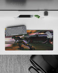 Neon dusk anime mouse pad 28x12 inches in warm orange glow and cool purple shadows with motion blur.
