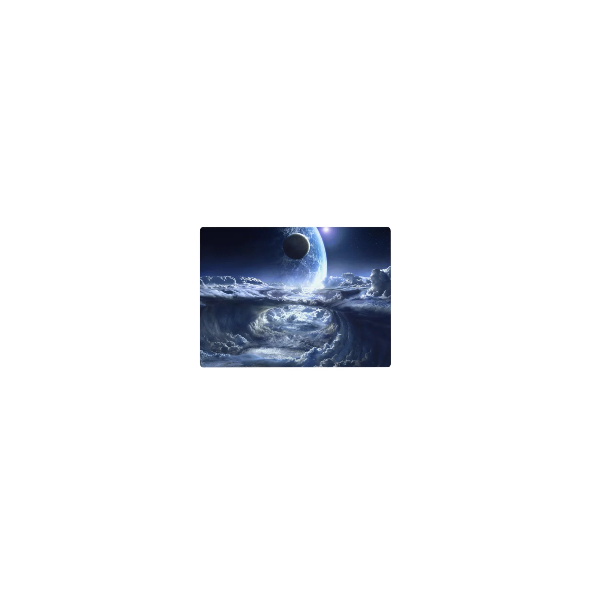 Midnight spiral storm clouds and glowing planet classic mouse pad, 14x10 inches.