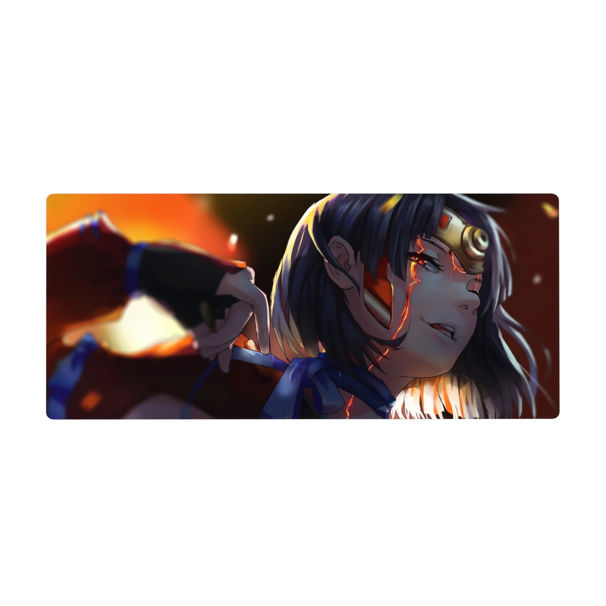 Anime girl desk pad 36x16 inches with spark-streak action art, smooth tracking surface and bold highlights.