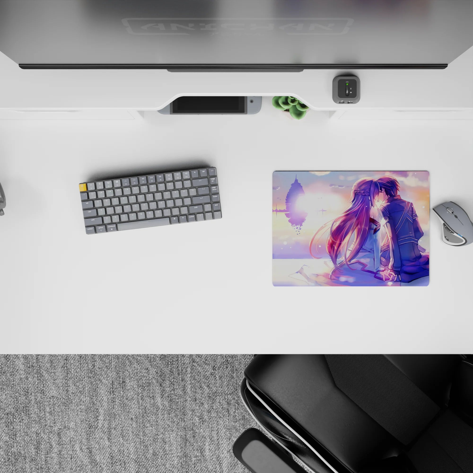 Romantic pastel sky mouse pad 14x10 inches in peach, lilac, and gold with soft stardust glow.