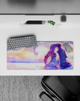 28x12 inches anime mouse pad in peach, lilac, and gold pastels with a calm romantic sci-fi stardust glow.